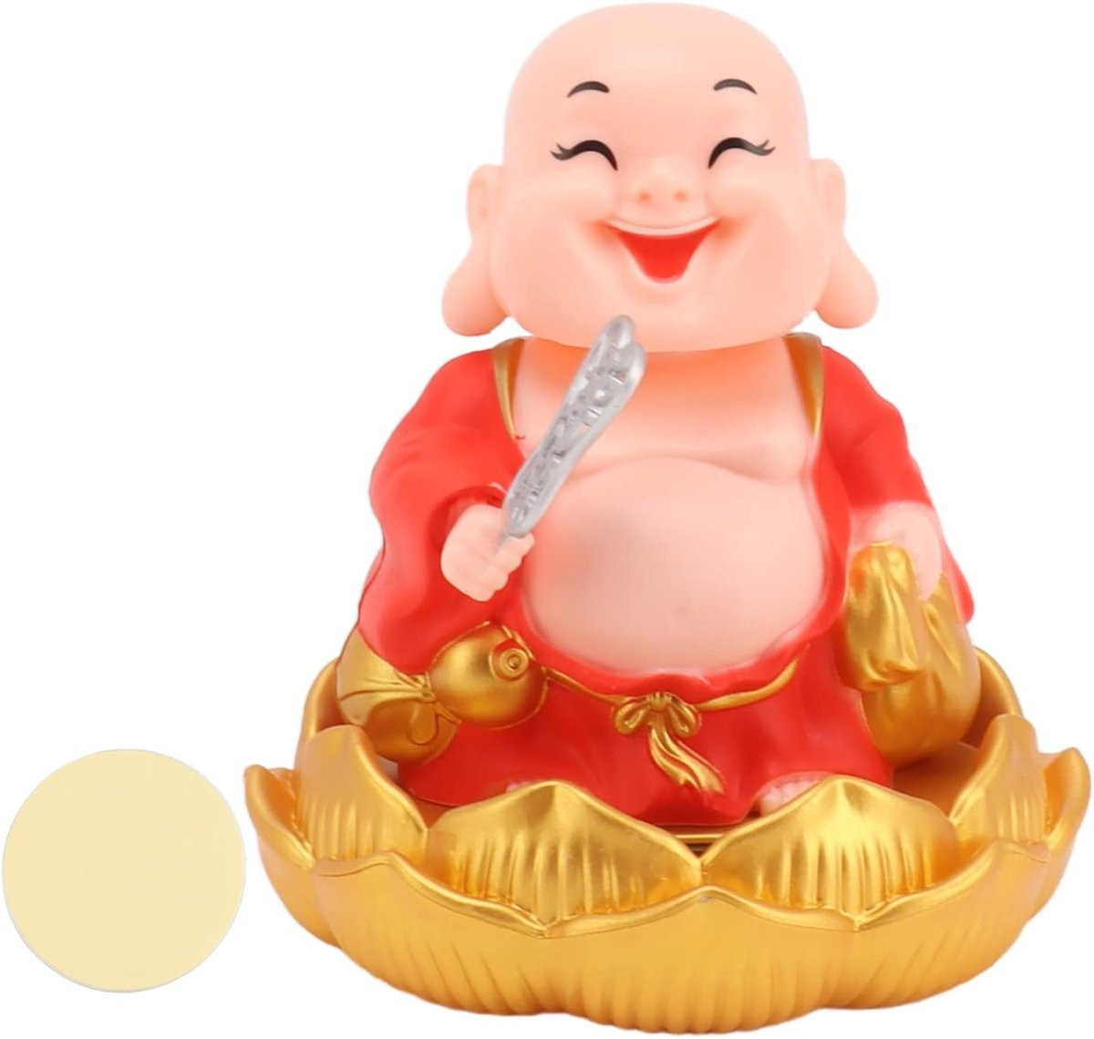 Zittende Buddha Beeld met Noddende Maitreya in Rood voor Auto Dashboard en Thuisdecoratie