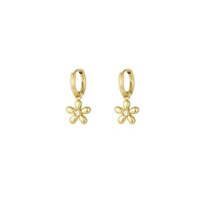 Paar Ohrhänger ADELIA´S "LIVAYA Ohrringe Creolen mit Blütenanhänger aus Edelstahl", Damen, Gr. Damen, Edelstahl, gold (goldfarben), Ohrringe, Trendig mit Blütenanhängern und Strassstein im Zentrum