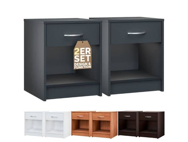 CASARIA® 2x Table de chevet Anthracite 35x40x50cm Table de nuit avec un tiroir niche Meuble de rangement chambre salon