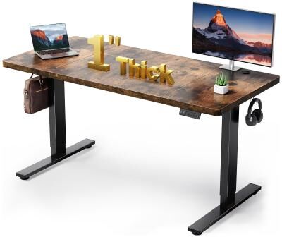 "SIAGO 1"" Thick Tabletop Electric Standing Desk Height Adjustable Desk with Double Beam Frame and Cable Management"