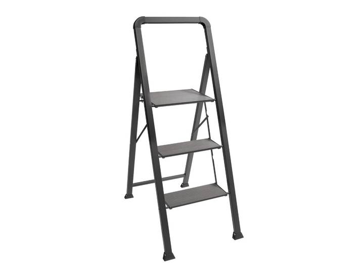 Spirella Klapptrittleiter, Schwarz, Metall, 62x108x42.5 cm, standsicher, rutschfester Fuss, Klappsicherung, Entriegelungstaste, Haushalt & Reinigung, Reinigung