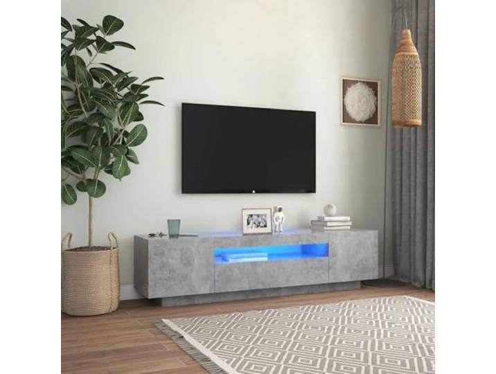 TV Schrank Grau mit RGB LED Beleuchtung 160 cm Modernes TV Board mit Farbanpassung - Praktisch für TV