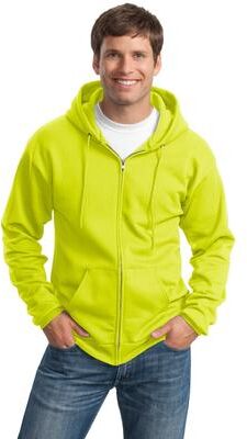 Port & Company PC90ZHT Tall Essential Fleece Full-Zip Hooded Sweatshirt in Safety Green size Large/Tall   Cotton/Polyester Blend