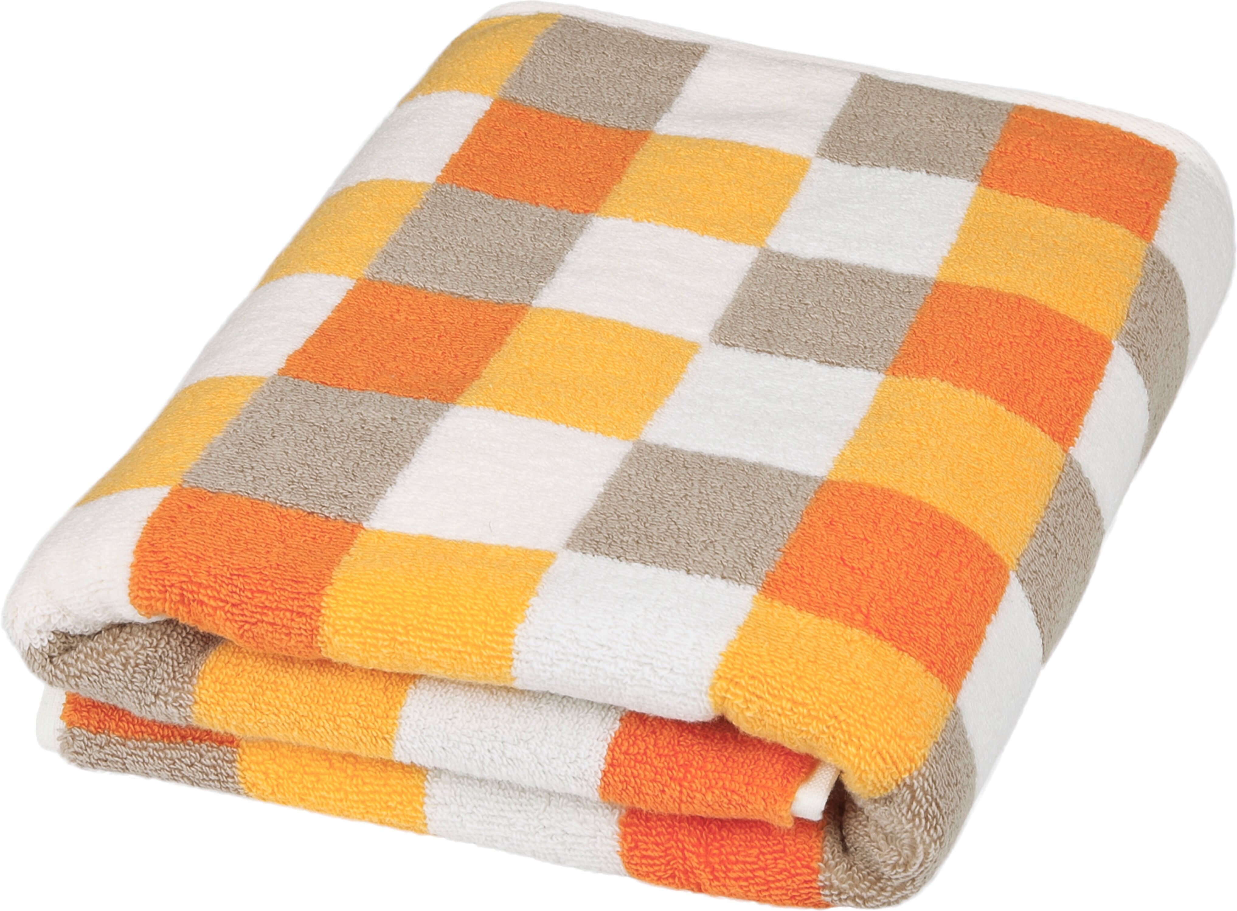Duschtuch ROSS "Würfelfond", weiß (ginster, dahlie, cappuccino, weiß), B:75cm L:140cm, Frottier, Baumwolle, Handtücher, 100% Baumwolle