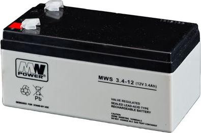 MW Power MWS 3.4-12 verzegelde loodaccu VRLA, 12 V, 3,4 Ah, zwart/wit