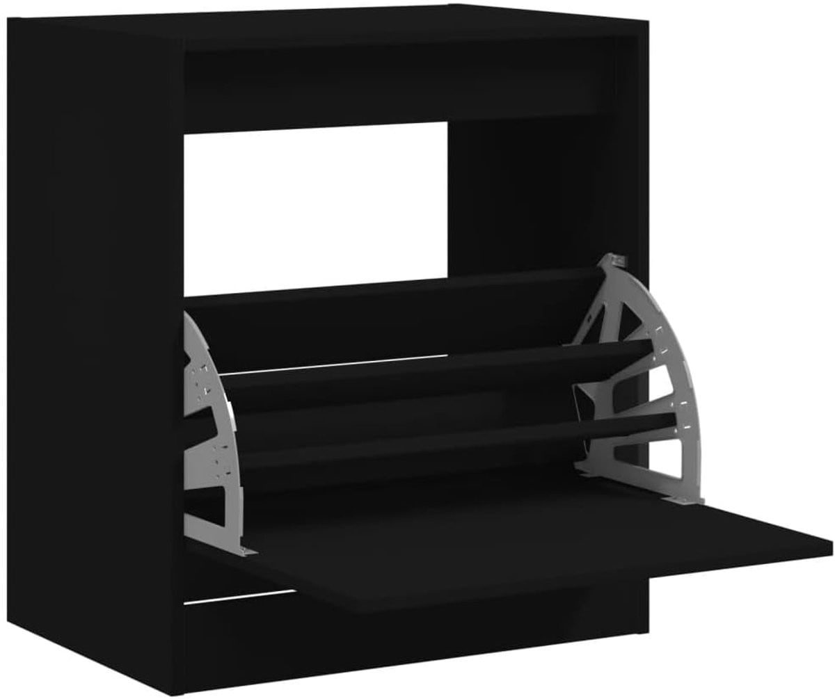 Zwarte wandgemonteerde houten schoenenkast voor de hal