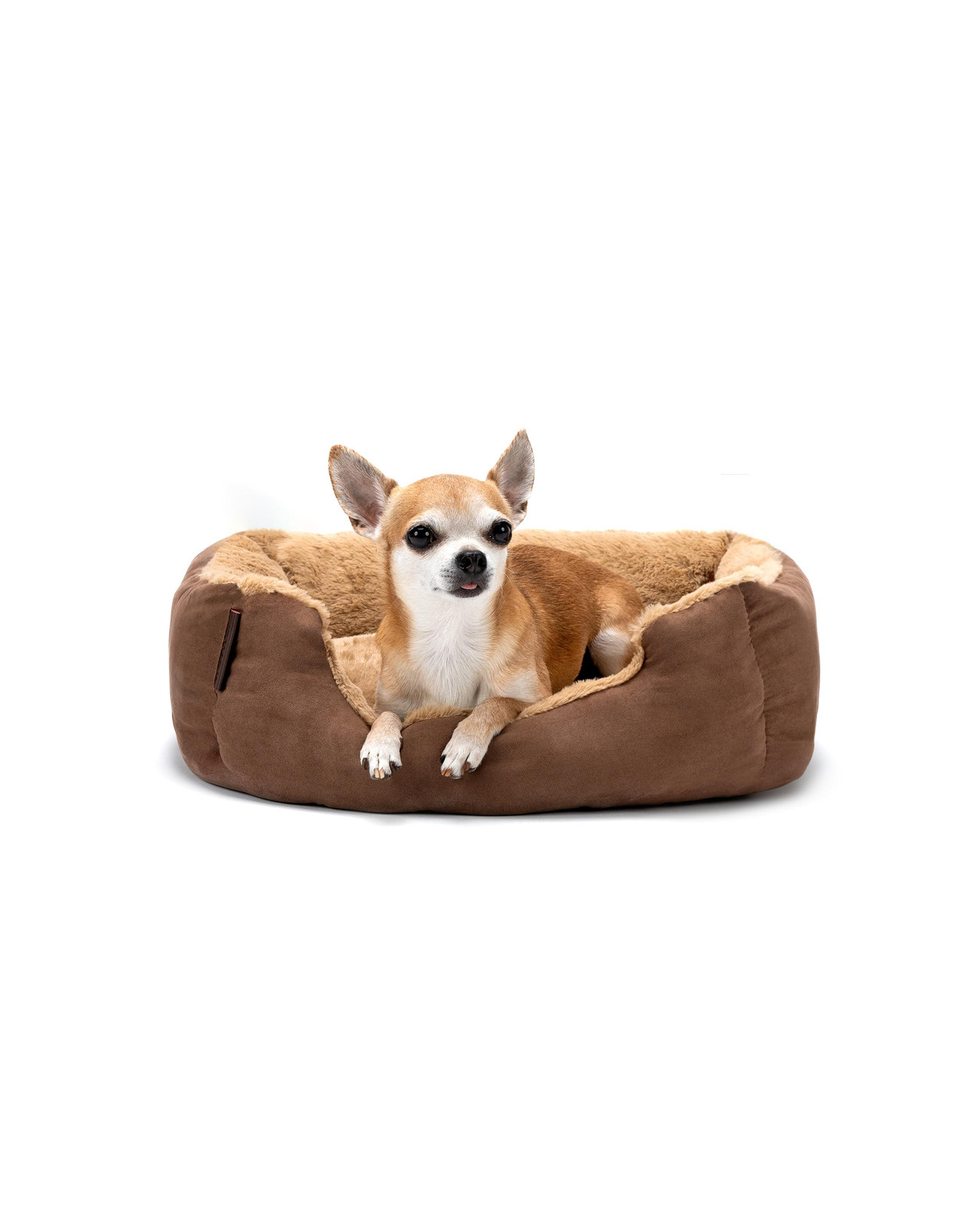 Lionto hondenbed met uitneembaar en omkeerbaar kussen en antislipbodem, bruin/beige, 50 x 37 cm