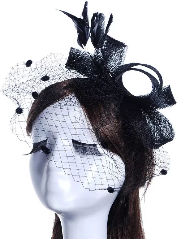 INF Eleganter Fascinator-Hut aus Netzstoff mit Federn Schwarz