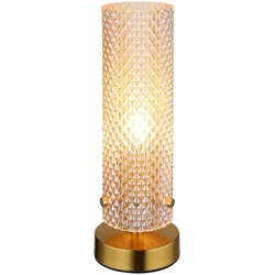LED Tischleuchte Wohnzimmerlampe gemustert goldfarben Schalter Glas H 28,5 cm