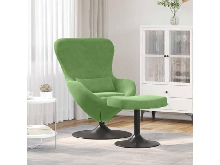 IBUQDDV Eierstuhl mit Fußhocker Hellgrün Samt 360-Grad-Dreh Loungesessel 360-Grad-Schwenkfuß, samtweich, minimalistisch, Armlehnen-Design, pflegeleicht
