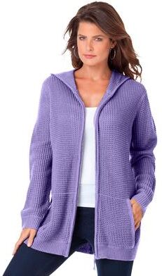 Plus Size Women's Plus Size Waffle Knit Zip-Front Relaxed Hoodie by Roaman's in Vintage Lavender (Size 5X) Zip Up Sweater