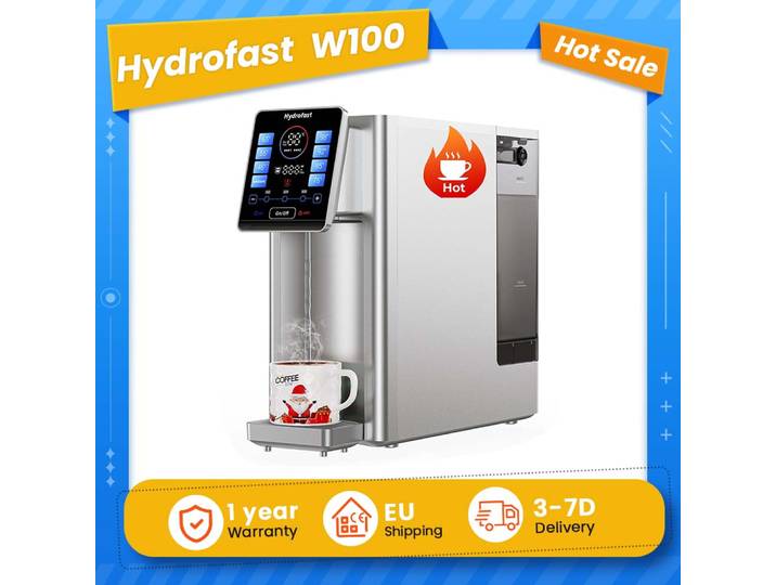 Purificateur d’eau de comptoir Hydrofast W100 avec eau chaude et eau à température ambiante, 8 niveaux de température, eau chaude en 3 secondes, 6 niveaux de filtration par osmose inverse, 15 niveaux