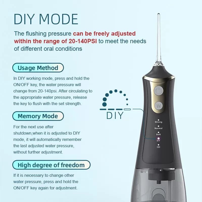 INF Hydropulseur Électrique Portable avec 5 Embouts et 4 Modes pour Maison et Voyage Blanc