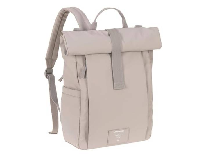 LÄSSIG Baby Wickelrucksack Wickeltasche Rucksack mit Wickelunterlage, Kinderwagenbefestigung, Flaschenhalter produziertGRE Rolltop Up Backpack Taupe