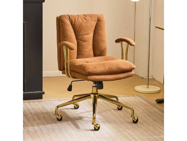 VINGLI Fauteuil de Bureau Chaise Bureau avec Accoudoir Siège Bureau Ergonomique Chaise Pivotante avec Pied Doré Cuir Marron