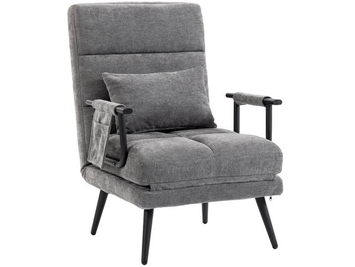 Homcom Schlafsessel Chenille (100 % Polyester), Metall Grau, Füllung: Schaumstoff,Schaumstoff,Schaumstoff, einzeln stellbar, rund, 67x96x73 cm, Wohnzimmer, Sofas & Couches, Schlafsofas, Schlafsessel