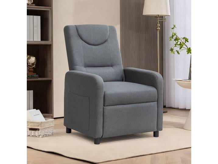 Fauteuil relax 57x63x96 cm EVRYAE - dossier multi positions et repose pieds rabattable usage peu encombrant - Gris fonce