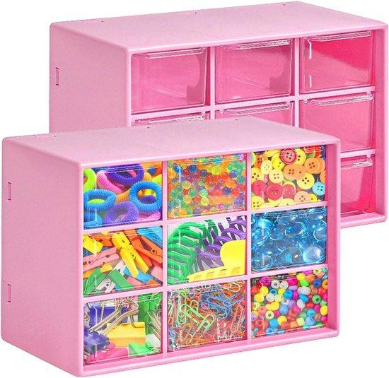 Transparante kleine opbergdoos met 9 vakken, roze