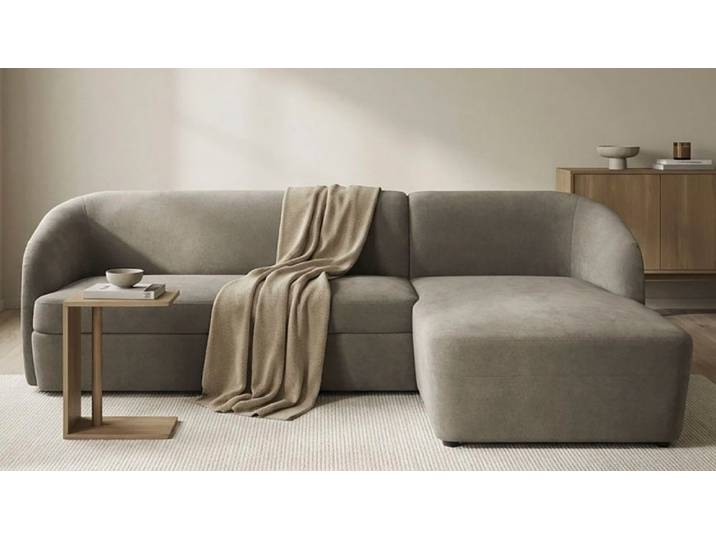 Ecksofa DOMO COLLECTION Orbis, modernes, klares Design mit schmalen, abgerundeten Armlehnen , grau (stone), B:230cm H:74cm T:148cm, 100% Polyester, Sofas, Ecksofa, whlw. mit Bettfunktion u./o. Bettkasten, aus Luxus- Microfaser