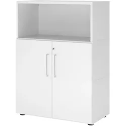 bümö flexi Aktenschrank abschließbar mit Flügeltüren & 1 Regalfach in weiß, Büroschrank mit werkzeuglosem Schnellmontage-Klicksysten in modularer