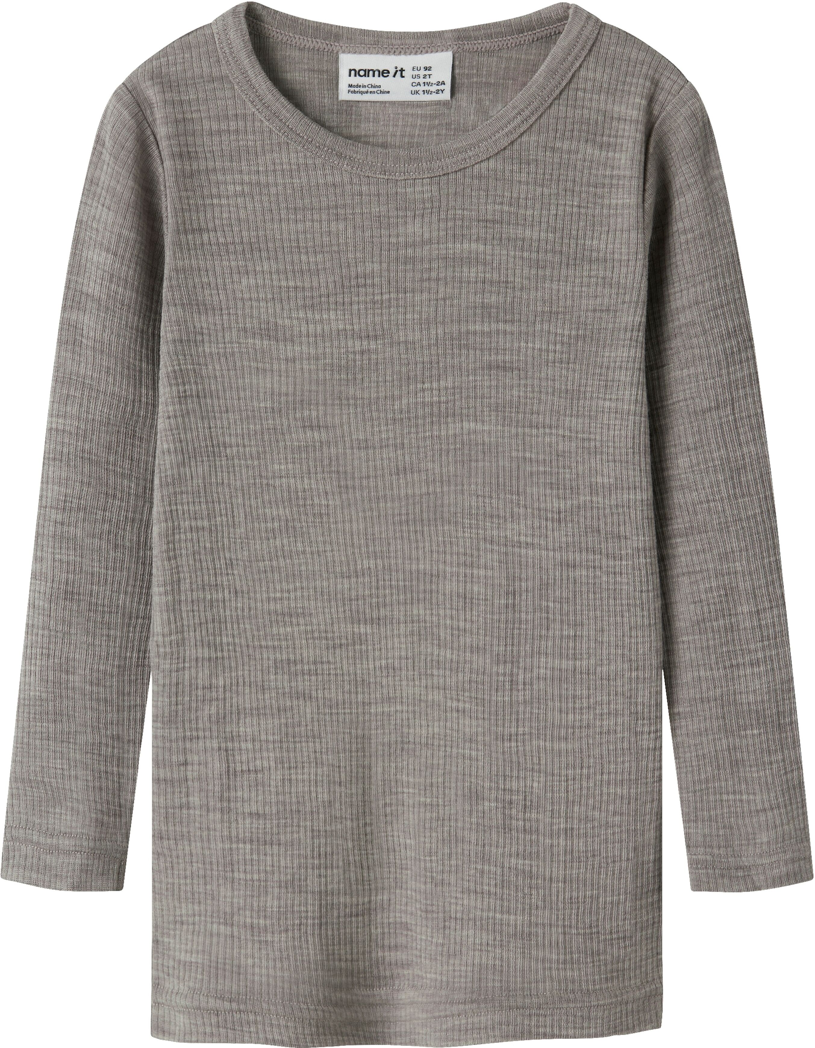 Langarmshirt NAME IT "NMNWAX WOOL RIB LS TOP NOOS", Jungen, Gr. 116, beige (satellite), Feinripp, Obermaterial: 100% Wolle, unifarben, normal hüftlang, Rundhals, Shirts Langarmshirt, aus reiner Merinowolle satellite 116