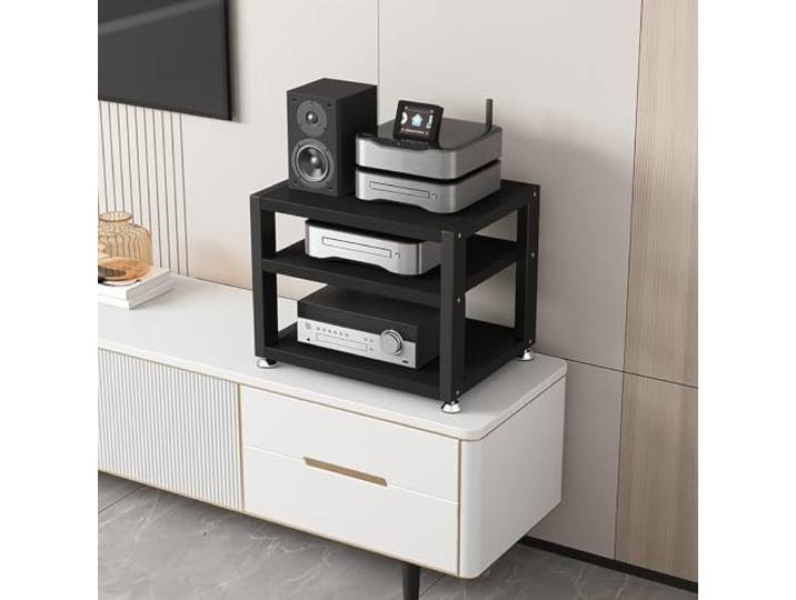 HLDJYLZS 2/3/4 Ebenen HiFi Rack, AV-Möbel mit stabilem Stahlrahmen Verstärkter Stahlrahmen, hohe Belastbarkeit, kompaktes Audio-Rack für Mediengeräte, Spielekonsolen und TV-Zubehör