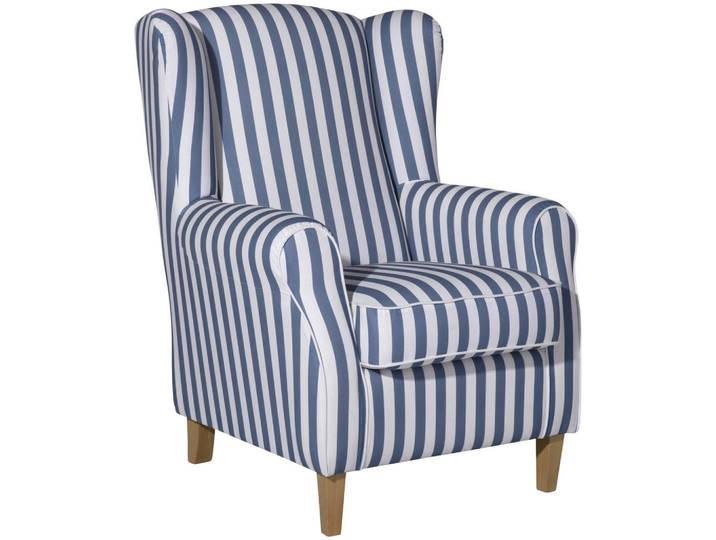 Max Winzer Ohrensessel, Blau, Weiss, Holz, Buche, Streifen, 77x103x86 cm, Goldenes M, Made in Europe, Wohnzimmer, Sessel, Sessel