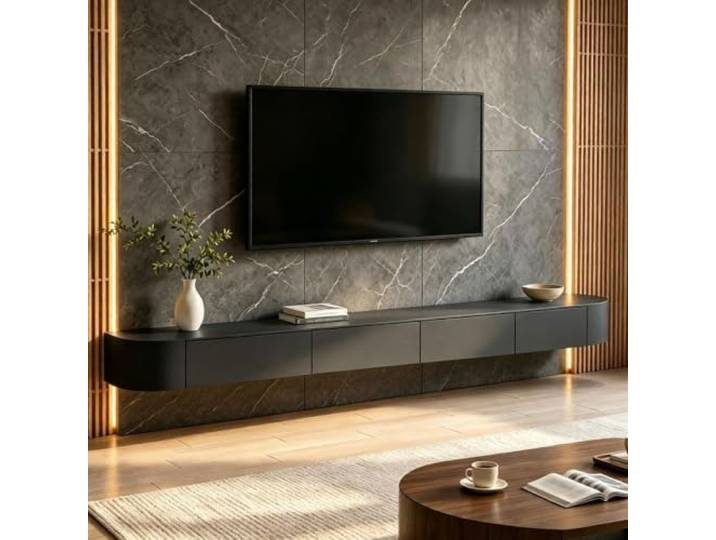 Wandmontierter TV-Aufbewahrungsschrank Mit Tür Große TV-Bank Mit Stauraum Für Wohnzimmer Und Büro Modernes Schwebendes TV-Gerät Mit Schublade Schlanker TV-Schrank Für Wohnungen(Schwarz,220cm)