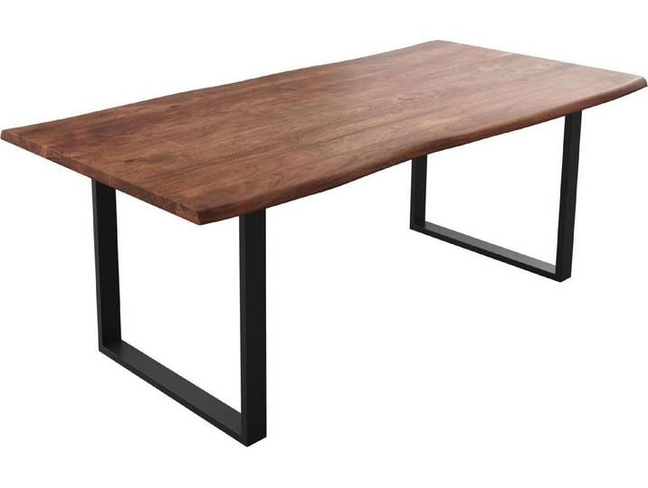 DELIFE Esstisch Edge, Akazie Braun 260x100 XL Metall Schmal schwarz Live-Edge