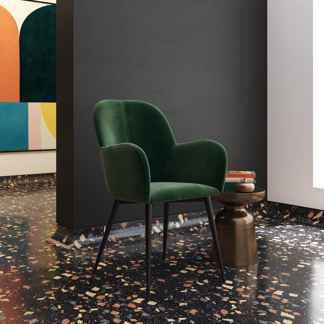 Hashtag Home Velvet Armchair Green Velvet 90cm H X 56cm W X 61cm D