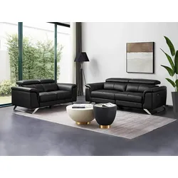 Relaxsofa 3-Sitzer elektrisch und 2-Sitzer - Rindsleder - Schwarz - BREYT II