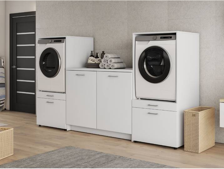 Meuble WASHING 2 machines avec meuble bas blanc