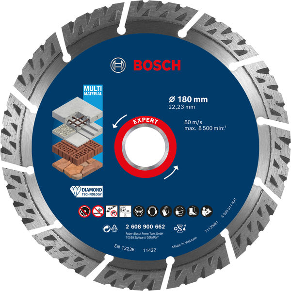 Bosch EXPERT MultiMaterial Diamanttrennscheiben, 180 x 22,23 x 2,4 x 12 mm 2608900662