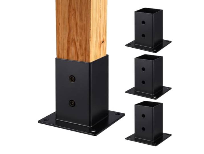 Relaxdays support de poteau\, lot de 4\, galvanisé\, à visser\, noir protection bois 7 x 7 cm\, pied en acier