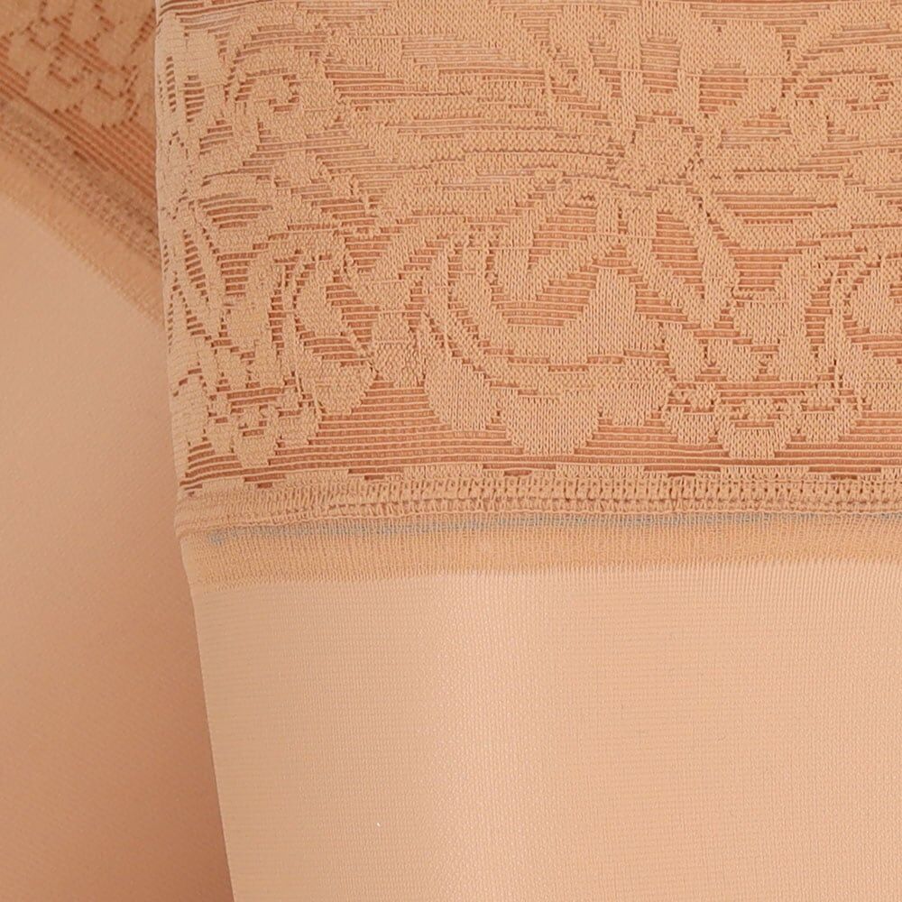 Halterlose Feinstrümpfe SARLINI "20 DENIER", Damen, Gr. S/M, beige (daino), Nylon, elastisch, Socken Halterlose Feinstrümpfe, Doppelpackung, Stockings mit Spitze und Silikonrand