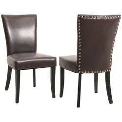2er-Set Esszimmerstuhl Chesterfield Edinburgh, Stuhl Küchenstuhl, Nieten MVG-zertifiziert ~ Kunstleder, braun, dunkle Beine