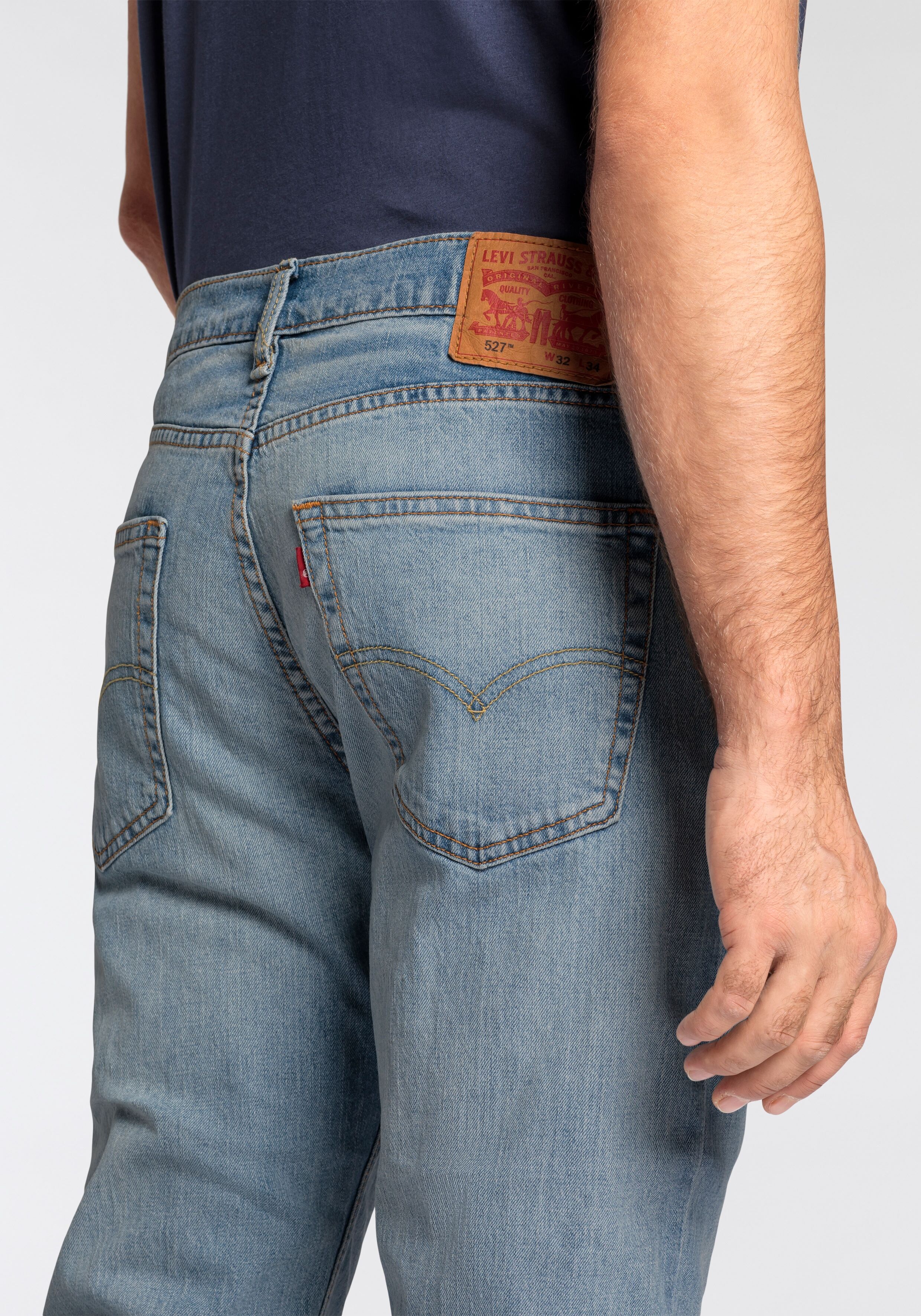Bootcut-Jeans LEVI'S "527 SLIM BOOT CUT", Herren, Gr. 31, Länge 30, blau (here we stop), Denim/Jeans, Obermaterial: 99% Baumwolle, 1% Elasthan, slim fit, Jeans Bootcut-Jeans, in cleaner Waschung here we stop 31, Länge 30