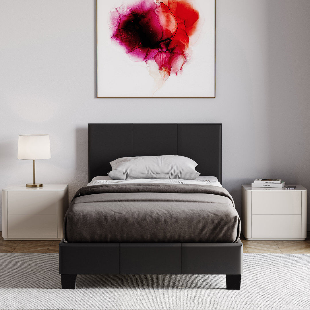Zipcode Design Scipio Upholstered Faux Leather Bed, UKFR Certified Black Single (3')