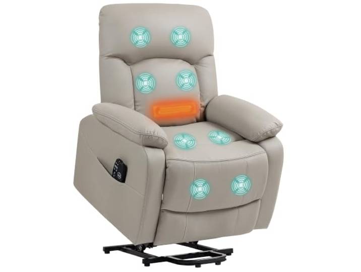 HOMCOM Elektrischer Lift-Sessel Massage Heizung USB-Anschlüsse Grau