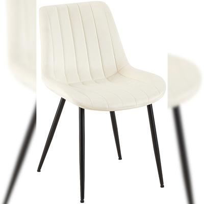 Décoshop26 - Esszimmerstuhl x1 in cremefarbenem Samt mit vertikalen Ziernähten schwarzes Metallgestell 10_0002332
