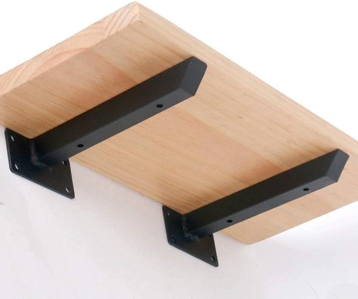 Zwarte wandsteunen voor planken met geïntegreerd ontwerp, 6 inch