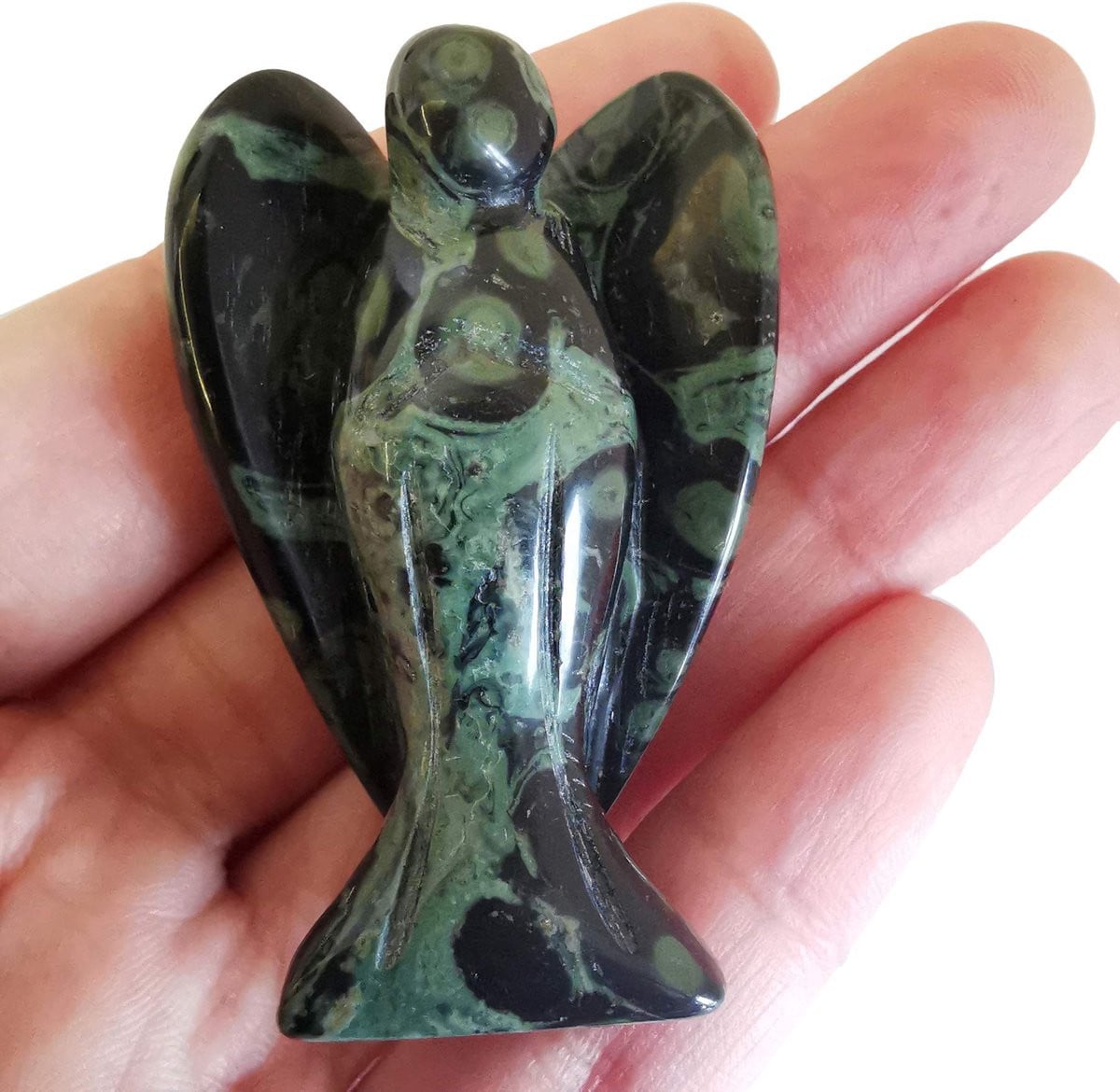 Kambaba Jaspis Engel - Handgesneden Beschermengel Beeldje - Groen - Hoogte: 5 cm
