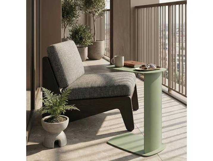 Siqual Design Beistelltisch Metall C-Form, pulverbeschichtet & wetterfest – Sofa Couch Tisch für Wohnzimmer, Balkon & Terrasse – Standby (Mint)