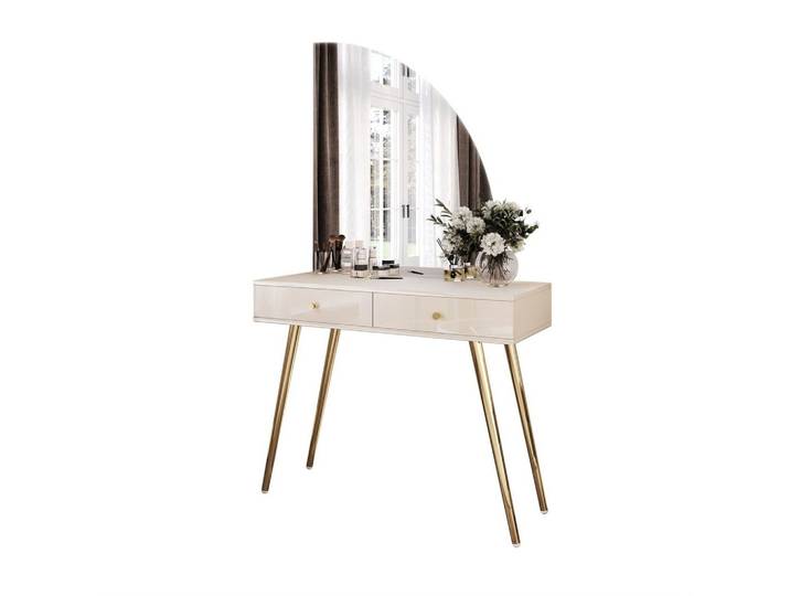 SCHMINKTISCH SIENNA-QS KASCHMIR mit LED-Spiegel Goldgriff