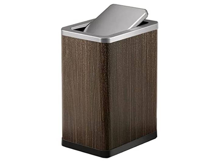 OIFAODAO Mülltonnen， Kleiner quadratischer Edelstahl-Mülleimer mit Klappdeckel Küche(/Wood Grain,15L)