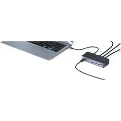 eSTUFF Triple USB-C Docking Station (USB-C, 3 Ports), Dockingstation + USB Hub, Silber, Schwarz