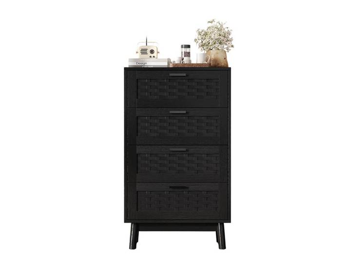 Shopentra Kommode 55cm mit 4 Schubladen & modernem Design, Schwarz, 39.8x95x55 cm, Kleinmöbel, Kommoden, Kommoden