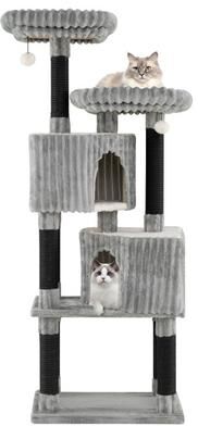Costway 62 Inch Tall Cat Tower with Scratching Posts and Soft Flannel Covering-Light Gray
