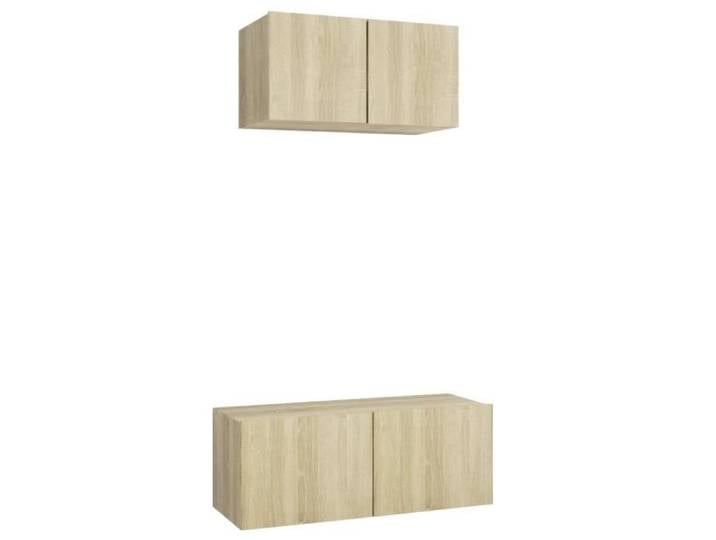 Ensemble de meuble TV suspendu - Chêne sonoma - Bois d'ingénierie - Porte(s) - Contemporain - Aspect bois