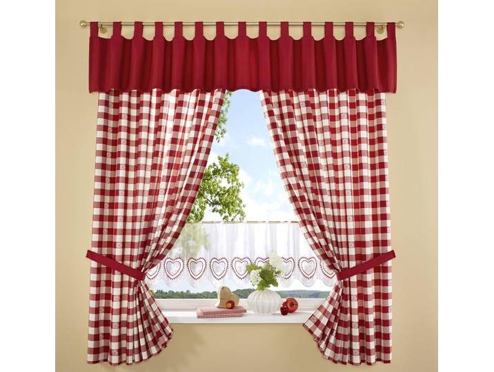 Vorhang STICKEREIEN PLAUEN Durach Gr. 1, rot, B:60cm H:125cm, Polyester, Gardinen, Vorhang